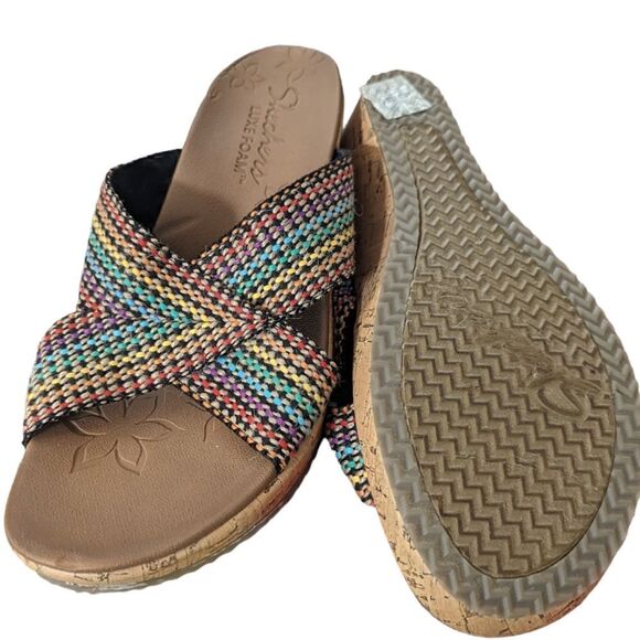 Skechers Luxe Foam Multi-Color Wedge Heel Sandals Slides Women's sz 10 - Picture 5 of 9